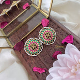 Vriksham Antique Floral Stud Earring-Green Red-G18237